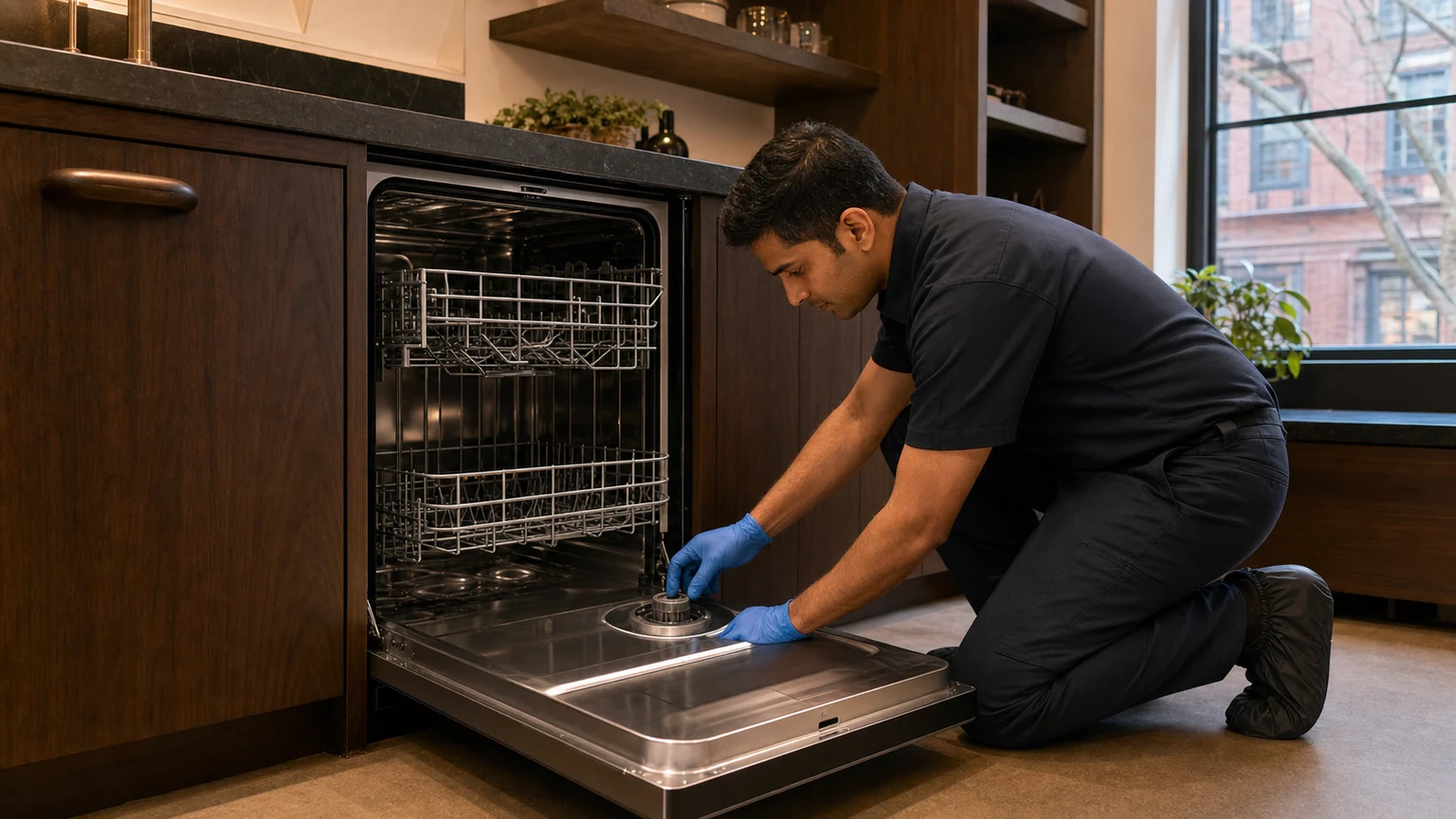 Panel-ready dishwasher diagnostic visit in the service area